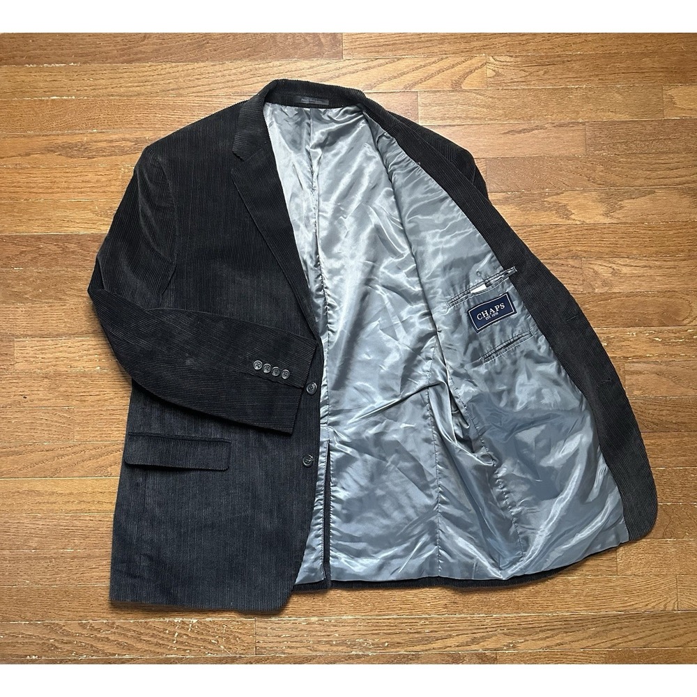 Chaps Mens Blazer Sport coat Jacket 44R 100% Cotton Corduroy Charcoal Gray